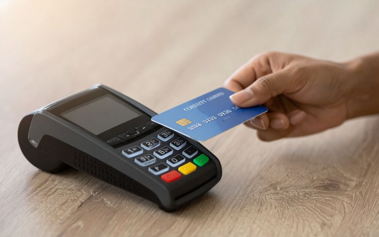 Persona che paga con il Pos utilizzando la carta d'inclusione